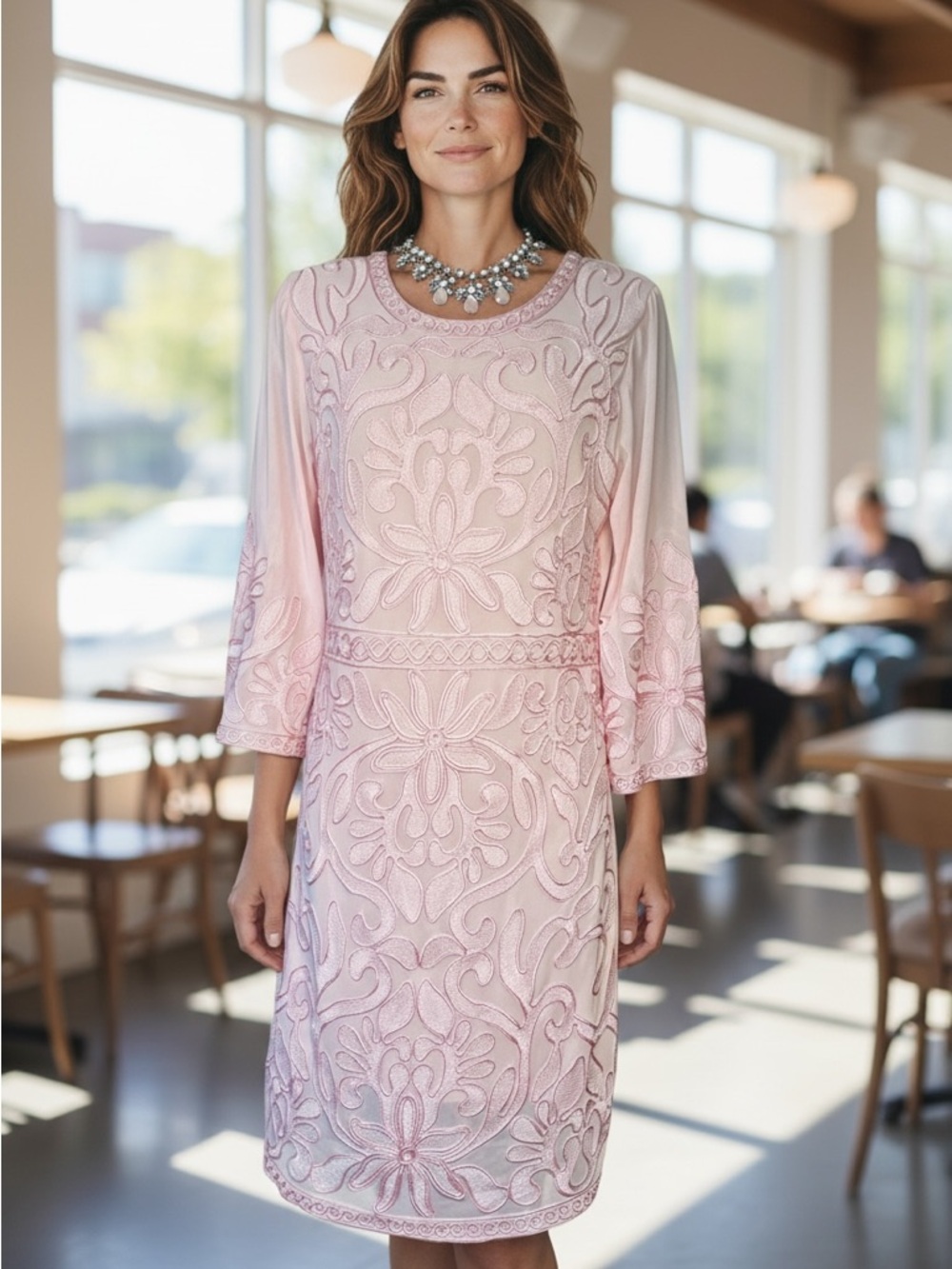 Hollywood-Styles Luxury Light Pink Embroidered Semitransparent Midi Dress size M